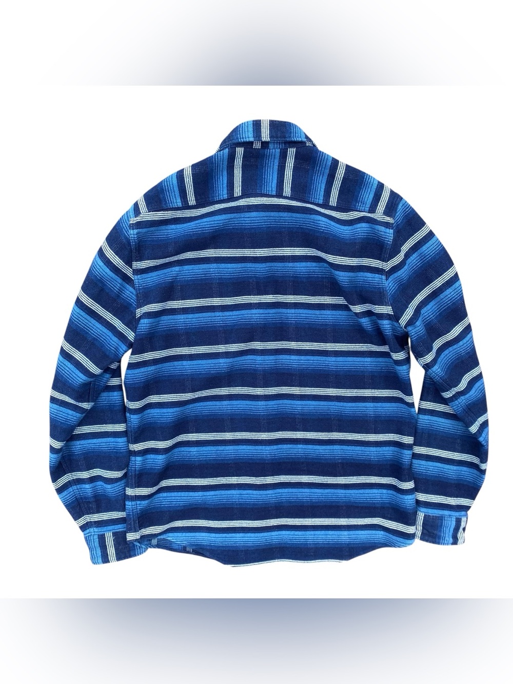Faherty Button Up Surf Shirt Blue Stripe Heavyweight Blanket Knit Mens Medium - Picture 5 of 6